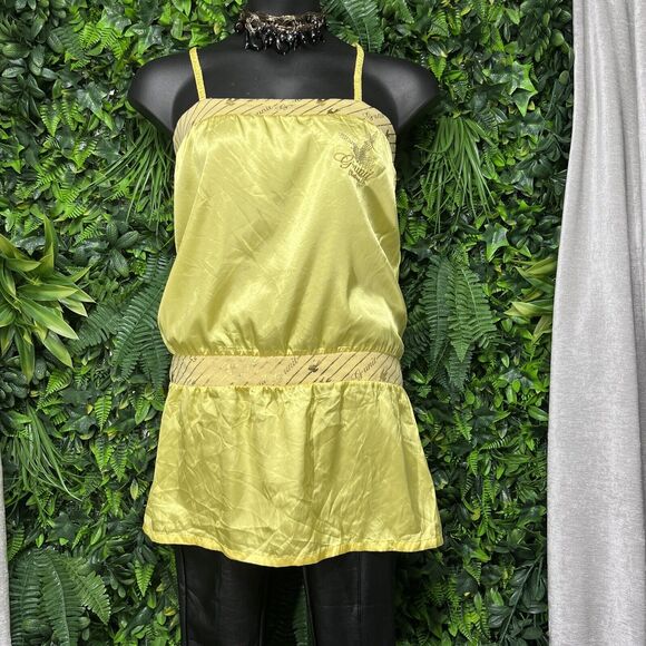 VTG G-UNIT Women Tops XL Yellow Graphic Embroidered Spaghetti Strap Blouse 1676 - Picture 6 of 10